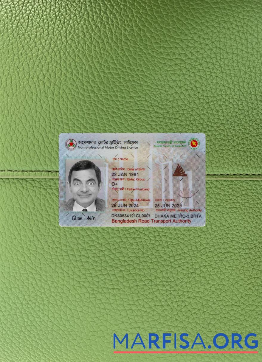 Realistic Bangladesh Non professional motor driving license 2024 present photolook sample